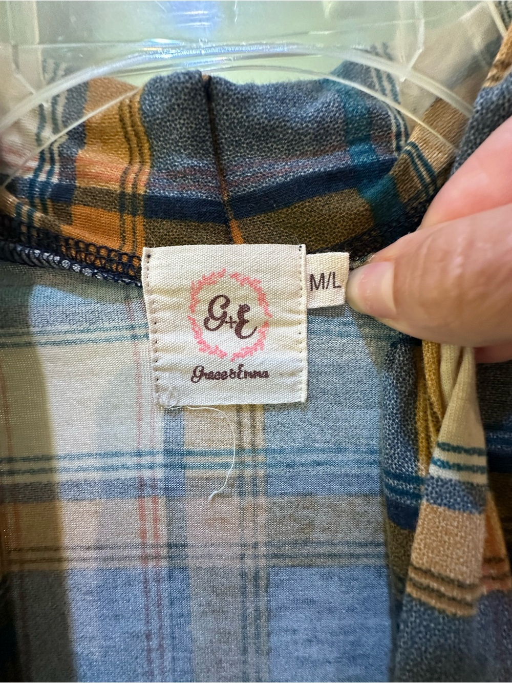 Cozy Plaid Open Cardigan in Navy, Mustard & Cream M/L - Picture 3 of 4